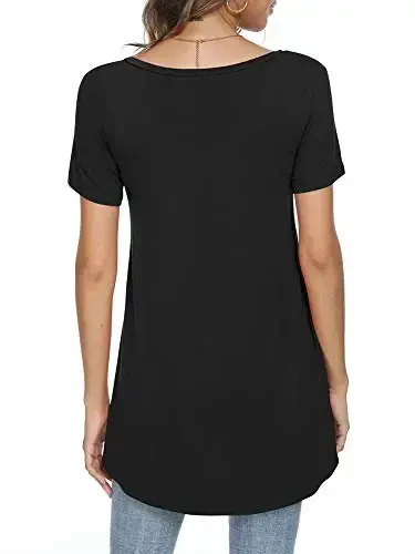 POPYOUNG Women's Long Tunic Tops to Wear with Leggings Summer Short Sleeve Loose Fit Dressy Shirts M-5XL - 3