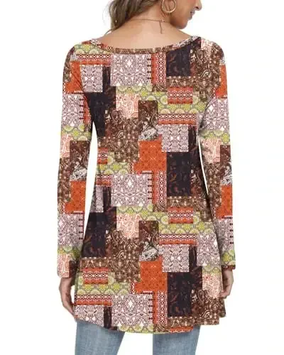 POPYOUNG Женские туники с длинным рукавом, осенние рубашки для ношения с леггинсами, свободные нарядные блузки с V-образным вырезом M-5XL - 3