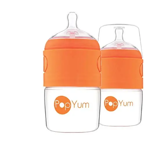 PopYum 5 oz Orange Anti-Colic Formula Making/Mixing/Dispenser Baby Bottles, 2-Pack with #1 Slow Flow Nipples, 150 ml, BPA-Free, Natural Latch - 1