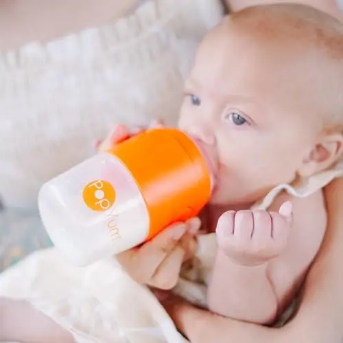 PopYum 5 oz Orange Anti-Colic Formula Making/Mixing/Dispenser Baby Bottles, 2-Pack with #1 Slow Flow Nipples, 150 ml, BPA-Free, Natural Latch - 3