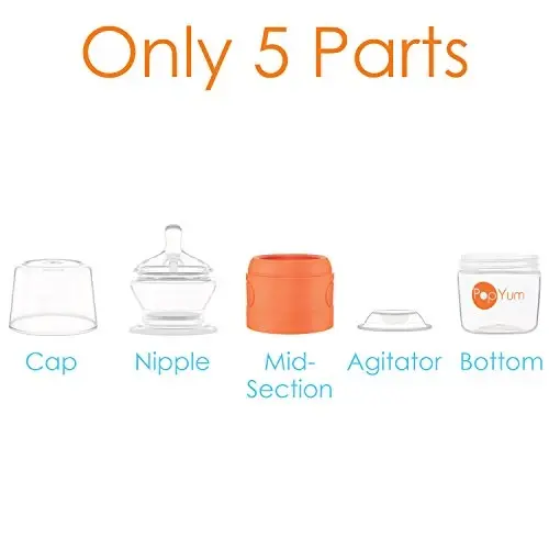 PopYum 5 oz Orange Anti-Colic Formula Making/Mixing/Dispenser Baby Bottles, 2-Pack with #1 Slow Flow Nipples, 150 ml, BPA-Free, Natural Latch - 6