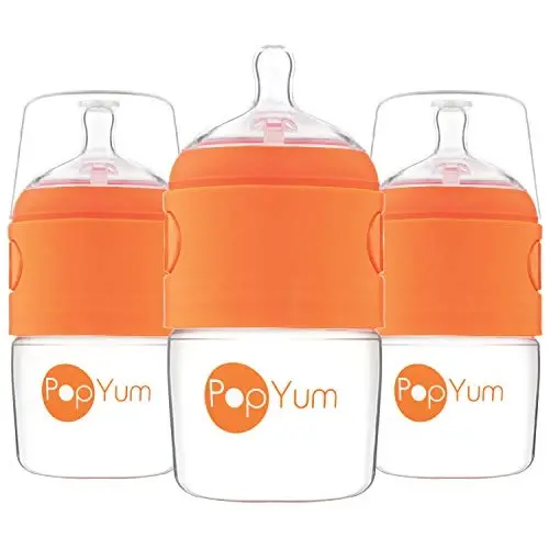 PopYum 5 oz Orange Anti-Colic Formula Making/Mixing/Dispenser Baby Bottles, 3-Pack with #1 Slow Flow Nipples, 150 ml, BPA-Free, Natural Latch - 1
