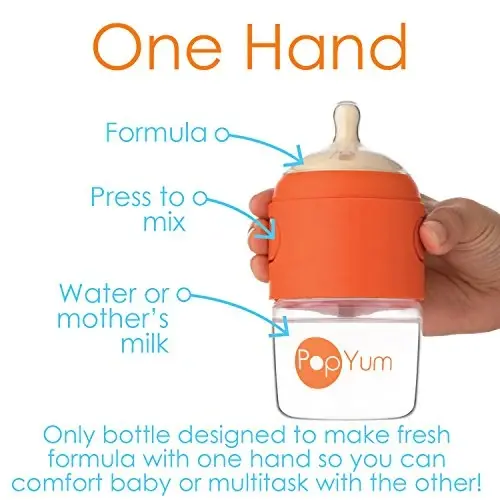 PopYum 5 oz Orange Anti-Colic Formula Making/Mixing/Dispenser Baby Bottles, 3-Pack with #1 Slow Flow Nipples, 150 ml, BPA-Free, Natural Latch - 2