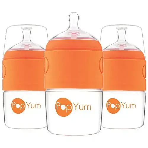 PopYum 5 oz Orange Anti-Colic Formula Making/Mixing/Dispenser Baby Bottles, 3-Pack with #1 Slow Flow Nipples, 150 ml, BPA-Free, Natural Latch - POPYUM