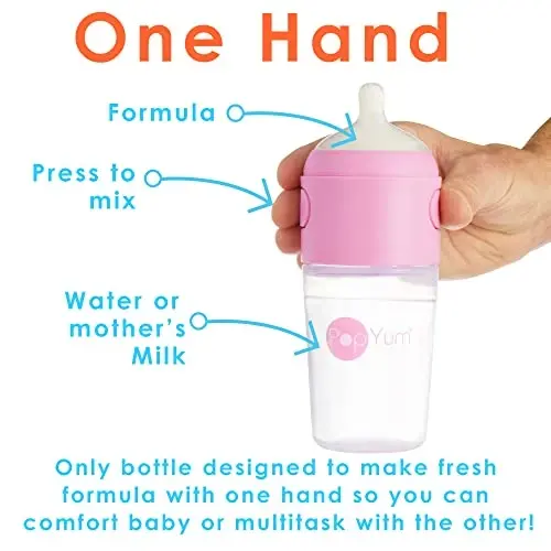 PopYum 9 oz Pink Anti-Colic Formula Making/Mixing/Dispenser Baby Bottles, 2-Pack with #2 Medium Flow Nipples, 260 ml, BPA-Free, Natural Latch - 2