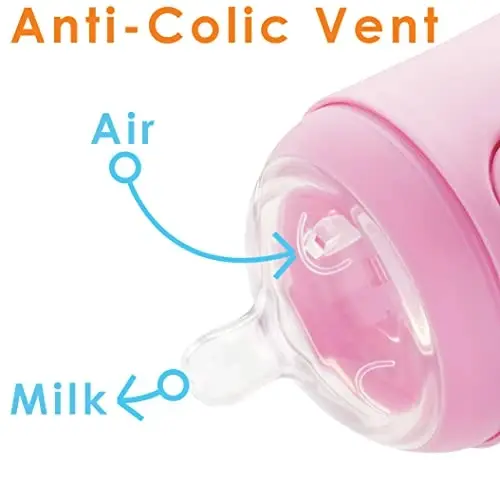 PopYum 9 oz Pink Anti-Colic Formula Making/Mixing/Dispenser Baby Bottles, 2-Pack with #2 Medium Flow Nipples, 260 ml, BPA-Free, Natural Latch - 4