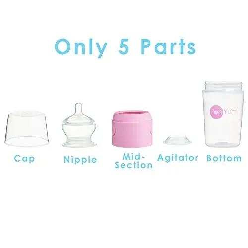 PopYum 9 oz Pink Anti-Colic Formula Making/Mixing/Dispenser Baby Bottles, 2-Pack with #2 Medium Flow Nipples, 260 ml, BPA-Free, Natural Latch - 5