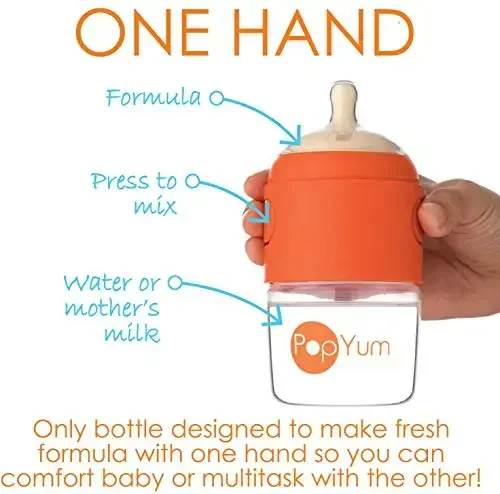 PopYum 9 oz Orange Anti-Colic Formula Making/Mixing/Dispenser Baby Bottles, 3-Pack with #2 Medium Flow Nipples, 260 ml, BPA-Free, Natural Latch - 2