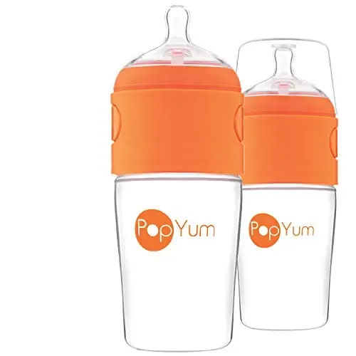PopYum 9 oz Orange Anti-Colic Formula Making/Mixing/Dispenser Baby Bottles, 2-Pack with #2 Medium Flow Nipples, 260 ml, BPA-Free, Natural Latch - 1
