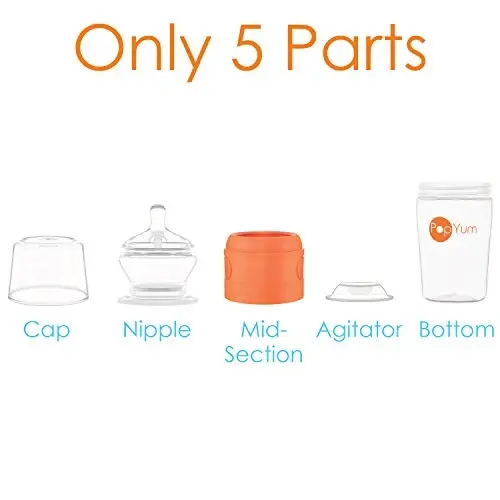 PopYum 9 oz Orange Anti-Colic Formula Making/Mixing/Dispenser Baby Bottles, 2-Pack with #2 Medium Flow Nipples, 260 ml, BPA-Free, Natural Latch - 6