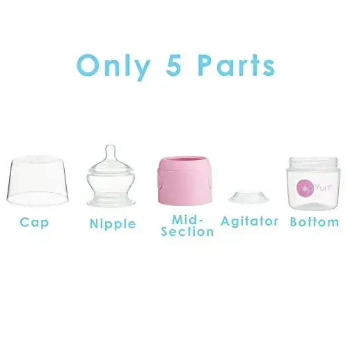 PopYum 5 oz Pink Anti-Colic Formula Making/Mixing/Dispenser Baby Bottles, 2-Pack with #1 Slow Flow Nipples, 150 ml, BPA-Free, Natural Latch - 5