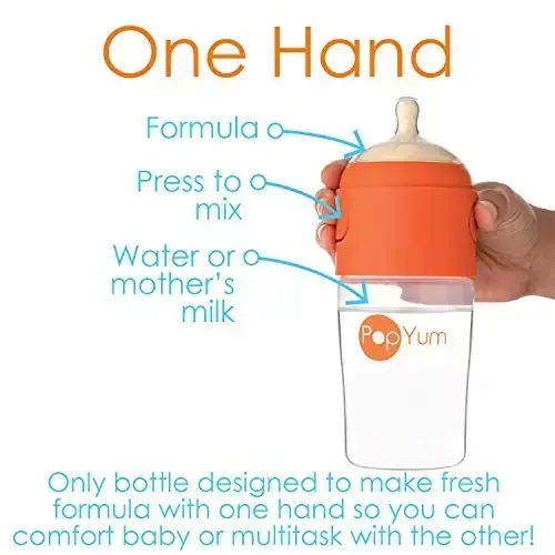 PopYum 9 oz Orange Anti-Colic Formula Making/Mixing/Dispenser Baby Bottles, 2-Pack with #2 Medium Flow Nipples, 260 ml, BPA-Free, Natural Latch - 2