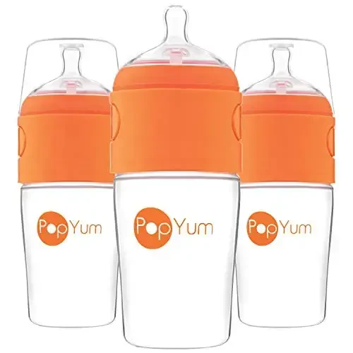 PopYum 9 oz Orange Anti-Colic Formula Making/Mixing/Dispenser Baby Bottles, 3-Pack with #2 Medium Flow Nipples, 260 ml, BPA-Free, Natural Latch - POPYUM