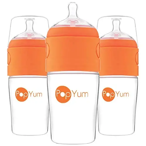 PopYum 9 oz Orange Anti-Colic Formula Tayyorlash/Aralashtirish/Tarqatuvchi Bola Butilkalari, #2 O'rtacha Oqimli Emziklar bilan 3 dona, 260 ml, BPA-siz, Tabiiy Qulf 