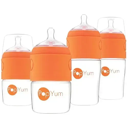 PopYum Orange Formula Making Baby Bottle Starter Set, 4-Pack, 2X 5oz Bottles with #1 Slow Flow Nipples + 2X 9oz Bottles with #2 Medium Flow Nipples - 1