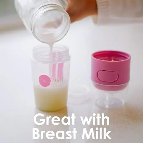 PopYum Pink Formula Making Baby Bottle Starter Set, 4-Pack, 2X 5oz Bottles with #1 Slow Flow Nipples + 2X 9oz Bottles with #2 Medium Flow Nipples, Mixing, Dispenser - 4