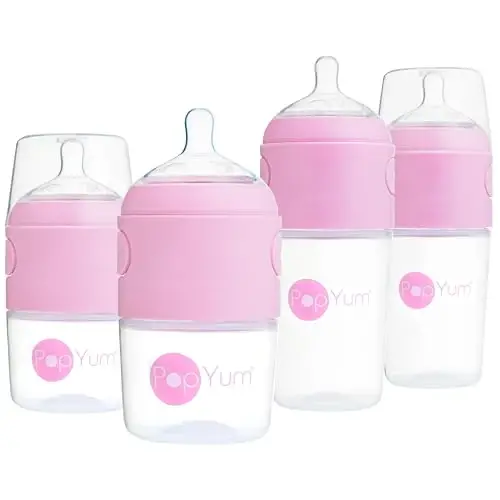 PopYum Pink Formula Baby Idishni Tayyorlash Boshlang'ich To'plami, 4 dona, #1 Sekin Oqimli Emzikli 2X 5oz Shisha + #2 O'rta Oqimli Emzikli 2X 9oz Shisha, Aralashtirish, Dispenser - POPYUM