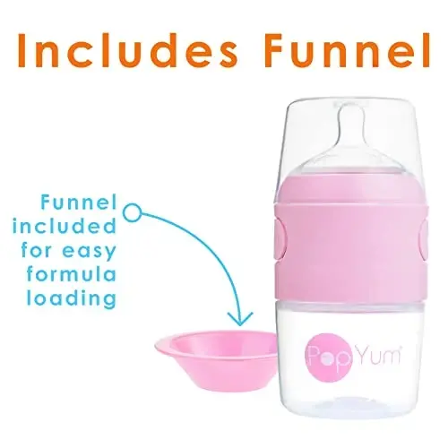 PopYum Pink Formula Baby Idishni Tayyorlash Boshlang'ich To'plami, 4 dona, #1 Sekin Oqimli Emzikli 2X 5oz Shisha + #2 O'rta Oqimli Emzikli 2X 9oz Shisha, Aralashtirish, Dispenser - 7
