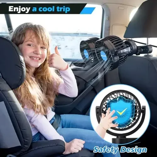 Poraxy Car Fan, Dual Head Car Fans for Backseat for Kids, Headrest 360 Degree Rotatable Back Seat Stepless Speed Vehicles Rear Seat 12V Cooling Air Fan for Sedan SUV RV - 3