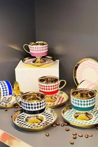 Porcelain 90 Cc 6-Piece Coffee Cup Set with Foot - Mixed - KOSOVA (1)