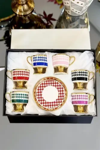 Porcelain 90 Cc 6-Piece Coffee Cup Set with Foot - Mixed - 5