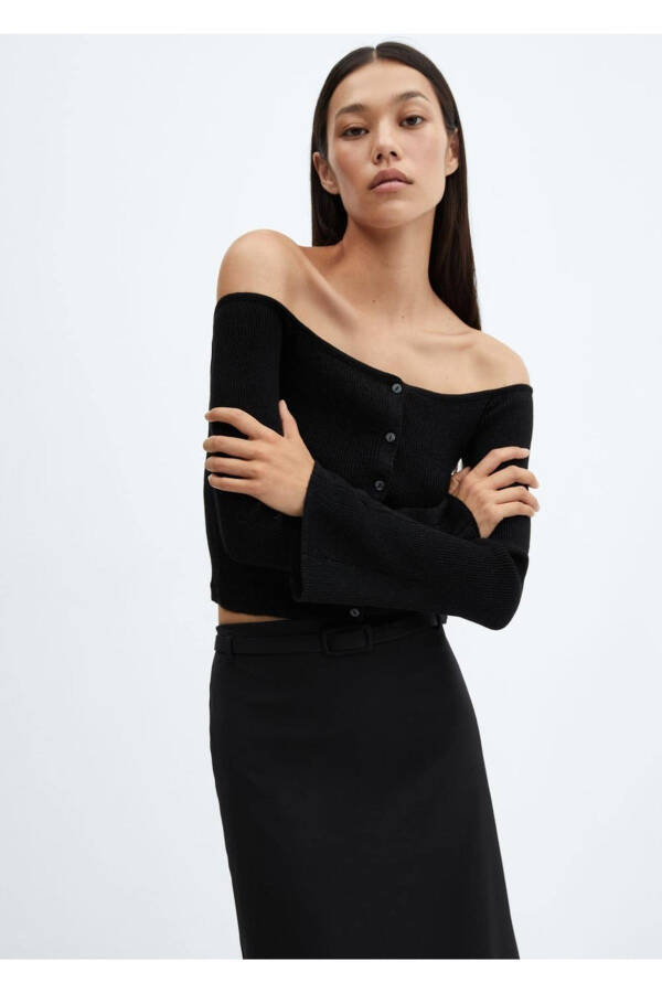 Porlab turgan ochiq yelkali kardigan - 1