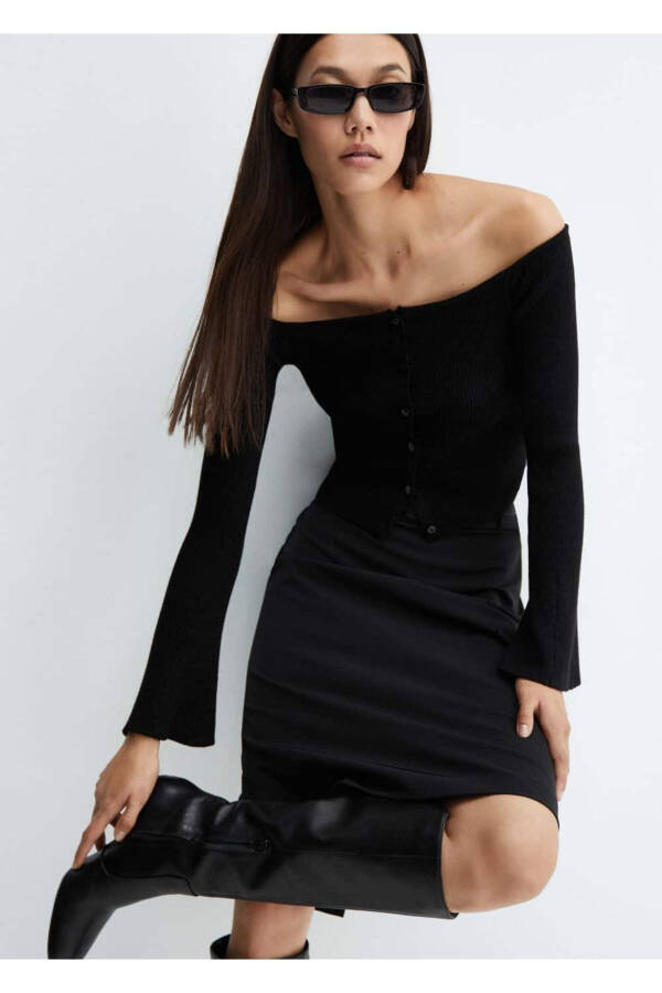 Porlab turgan ochiq yelkali kardigan - 5