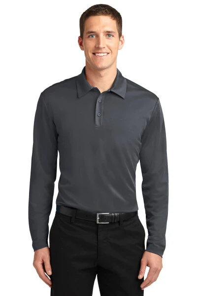 Port Authority K540LS Mens Silk Touch Performance Long Sleeve Polo T-Shirt, Steel Grey - 2XL - PORT AUTHORITY