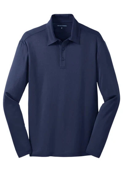 Port Authority Silk Touch Performance Long Sleeve Polo-L (Navy)- - 5