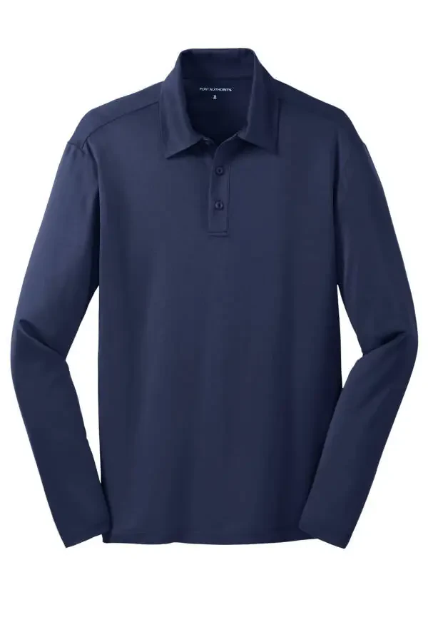 Port Authority Silk Touch Performance Long Sleeve Polo-L (Navy)- - 5