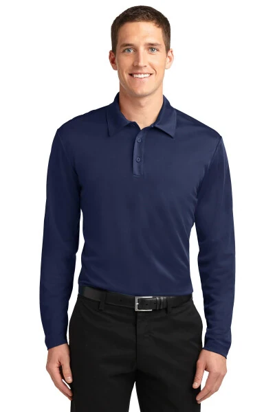 Port Authority Silk Touch Performance Long Sleeve Polo-M (Navy) - PORT AUTHORITY