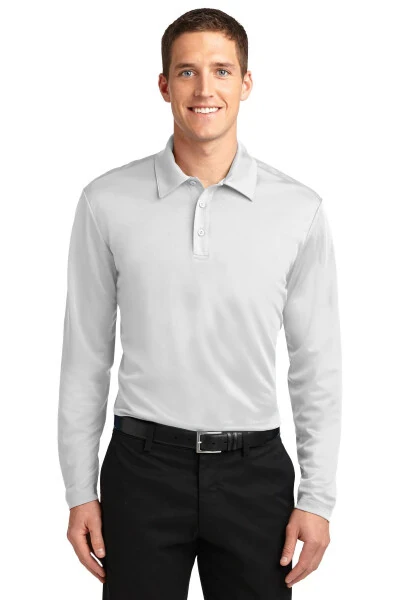 Port Authority Silk Touch Performance Long Sleeve Polo-4XL (White) - PORT AUTHORITY