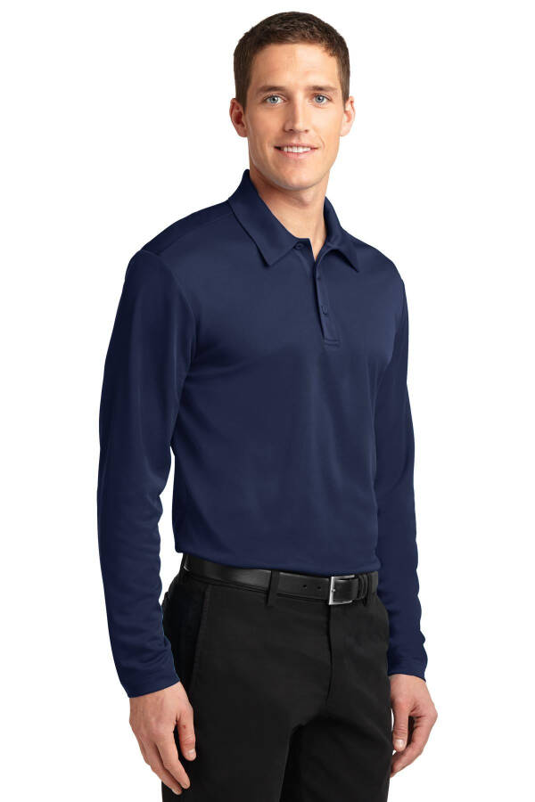 Port Authority Silk Touch Performance Long Sleeve Polo-L (Navy)- - 4