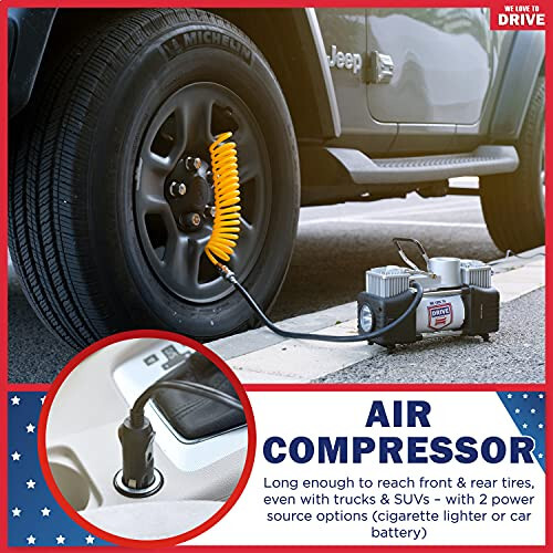 Portable Air Compressor Tire Inflator with Tire Repair Kit - 12V DC Air Pump for Car Tires with 150 PSI Gauge & Car Emergency Kit, Carry Case, Adaptors, Car Plug & Tire Patch Kit by WE LOVE TO DRIVE - 4