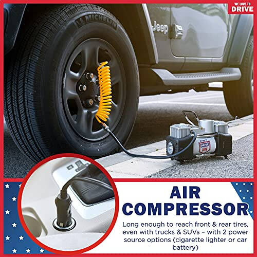 Portable Air Compressor Tire Inflator with Tire Repair Kit - 12V DC Air Pump for Car Tires with 150 PSI Gauge & Car Emergency Kit, Carry Case, Adaptors, Car Plug & Tire Patch Kit by WE LOVE TO DRIVE - 4