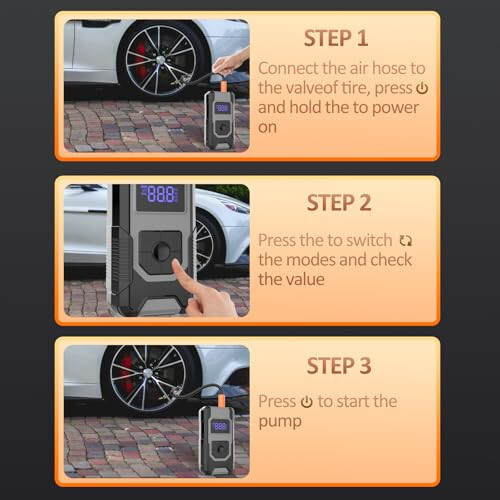 Portable Air Pump for Car Tires, 160PSI Tire Inflator Portable Air Compressor, 4X Car Tire Air Pump Portable with Pressure Gauge & LED Display, Auto Shut-off Air Pump for Car Motorcycle Truck & Ball - 3