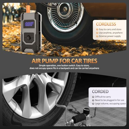 Portable Air Pump for Car Tires, 160PSI Tire Inflator Portable Air Compressor, 4X Car Tire Air Pump Portable with Pressure Gauge & LED Display, Auto Shut-off Air Pump for Car Motorcycle Truck & Ball - 5