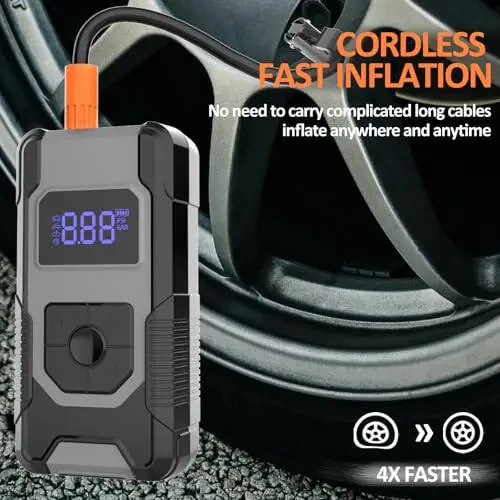 Portable Air Pump for Car Tires, 160PSI Tire Inflator Portable Air Compressor, 4X Car Tire Air Pump Portable with Pressure Gauge & LED Display, Auto Shut-off Air Pump for Car Motorcycle Truck & Ball - 2