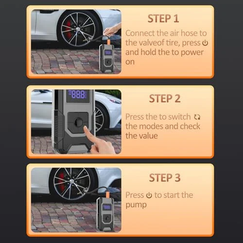 Portable Air Pump for Car Tires, 160PSI Tire Inflator Portable Air Compressor, 4X Car Tire Air Pump Portable with Pressure Gauge & LED Display, Auto Shut-off Air Pump for Car Motorcycle Truck & Ball - 3