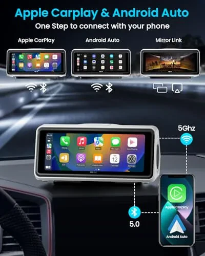 Portable Apple CarPlay Ekranı Araba için, Dokunmatik Ekranlı Kablosuz Android Oto, Ses Kontrolü ile Araba Ses Alıcıları, Ayna Bağlantısı, Müzik Çalma, GPS Navigasyon, Dahili Özelleştirilmiş Hoparlörler (Beyaz) - FocuWay (1)