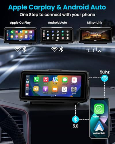 Portable Apple Carplay Screen for Car, Touch Screen with Wireless Android Auto, Car Audio Receivers with Voice Control, Mirror Link, Music Play, GPS Navigation, Built-in Customized Speakers (Black) - 2