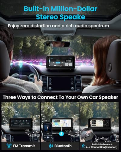 Portable Apple Carplay Screen for Car, Touch Screen with Wireless Android Auto, Car Audio Receivers with Voice Control, Mirror Link, Music Play, GPS Navigation, Built-in Customized Speakers (Black) - 5