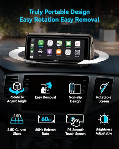 Portable Apple Carplay Screen for Car, Touch Screen with Wireless Android Auto, Car Audio Receivers with Voice Control, Mirror Link, Music Play, GPS Navigation, Built-in Customized Speakers (Black) - 6