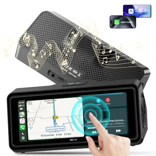Portable Apple Carplay Screen for Car, Touch Screen with Wireless Android Auto, Car Audio Receivers with Voice Control, Mirror Link, Music Play, GPS Navigation, Built-in Customized Speakers (Black) - 1