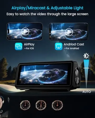Portable Apple Carplay Screen for Car, Touch Screen with Wireless Android Auto, Car Audio Receivers with Voice Control, Mirror Link, Music Play, GPS Navigation, Built-in Customized Speakers (Black) - 4