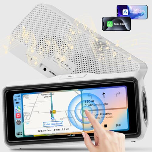 Portable Apple CarPlay Screen for Car, Touch Screen with Wireless Android Auto, Car Audio Receivers with Voice Control, Mirror Link, Music Play, GPS Navigation, Built-in Customized Speakers (White) - FocuWay