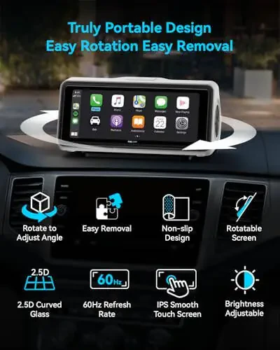 Portable Apple CarPlay Screen for Car, Touch Screen with Wireless Android Auto, Car Audio Receivers with Voice Control, Mirror Link, Music Play, GPS Navigation, Built-in Customized Speakers (White) - 6
