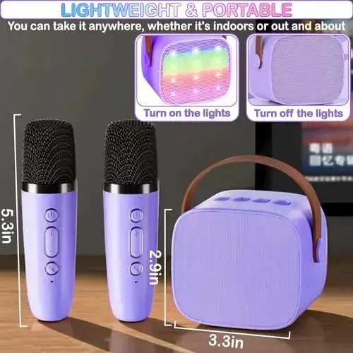 Portable Bluetooth Karaoke Speaker with 2 Wireless Microphones & LED Lights for Kids Birthday Parties - 6