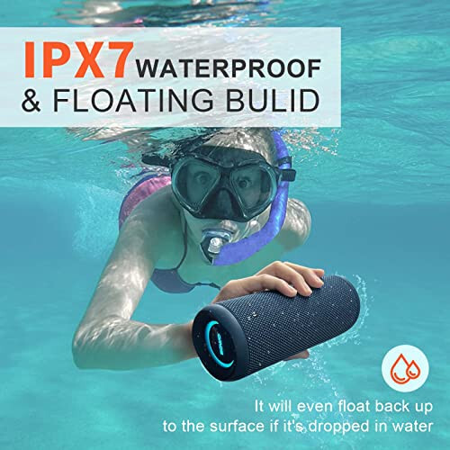 Portable Bluetooth Speaker, IPX7 Waterproof Wireless Bluetooth Speaker, Bassboom Technology, 25W Loud Stereo Sound, LED Light with TWS Pairing, 16H Playtime for Home and Outdoor - Blue - 3