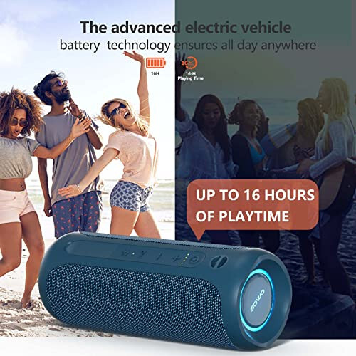 Portable Bluetooth Speaker, IPX7 Waterproof Wireless Bluetooth Speaker, Bassboom Technology, 25W Loud Stereo Sound, LED Light with TWS Pairing, 16H Playtime for Home and Outdoor - Blue - 4